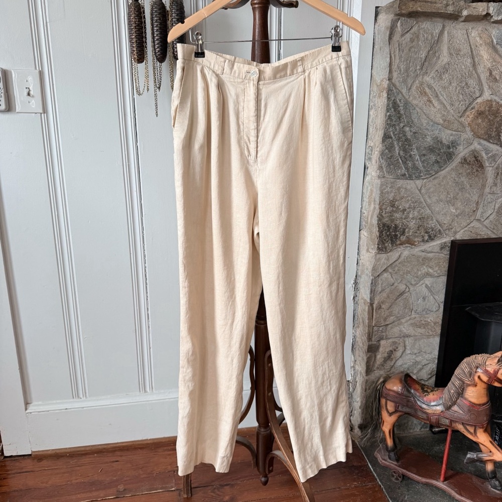 J. Crew Linen Cream High Waisted Straight Leg Trousers large